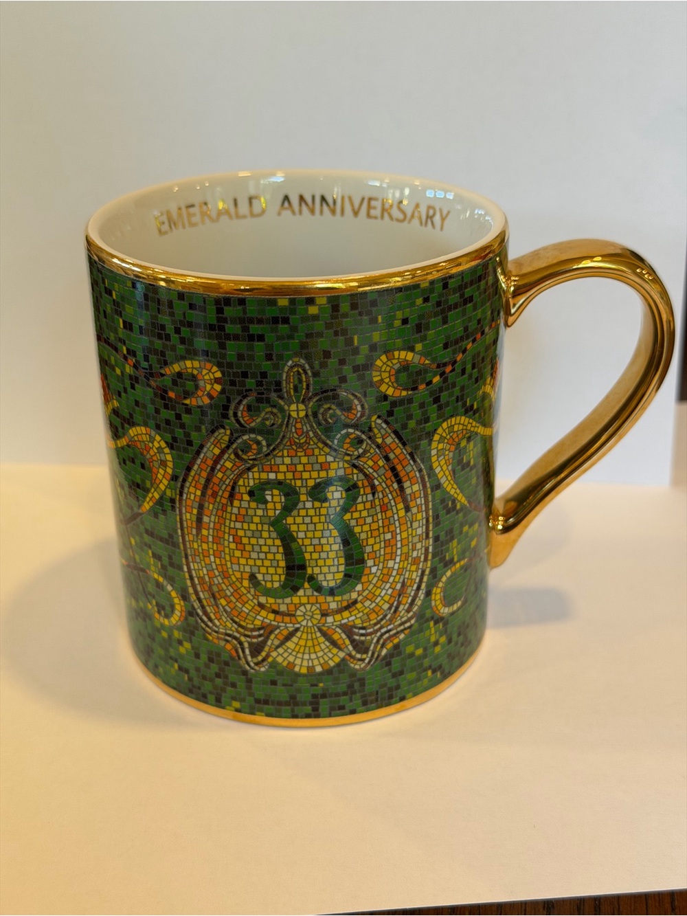 Disneyland Disney Emerald Anniversary Club 33 Mosaic Accent Mug with Gold Trim